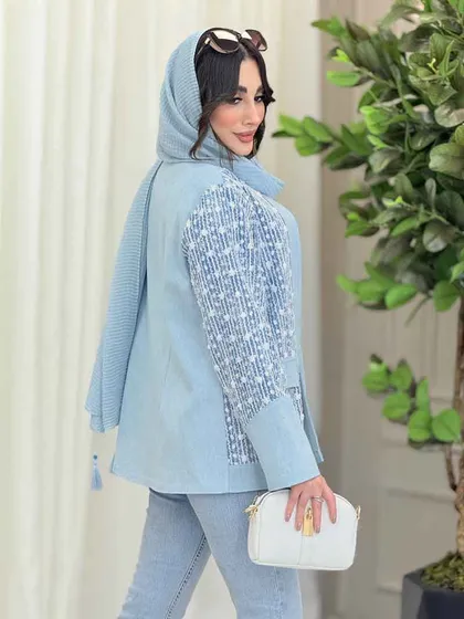 مانتو جین نواردوزی جیب سگک