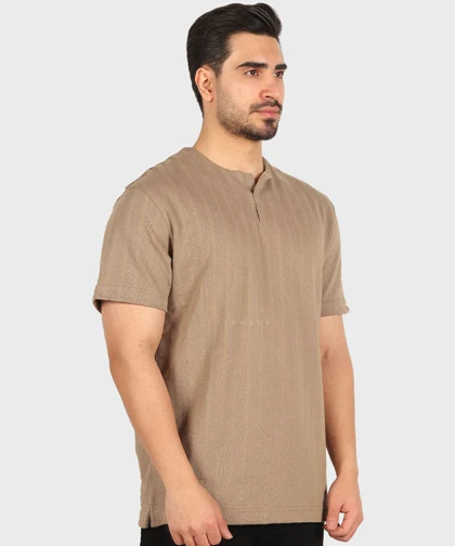 تیشرت یقه کوبایی ساده 4207