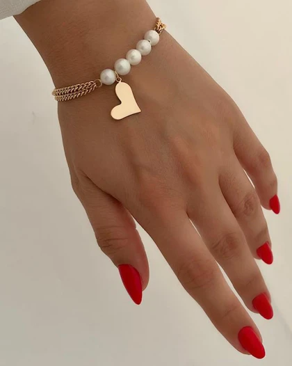 دستبند مروارید و آویز قلب ژوپینگ