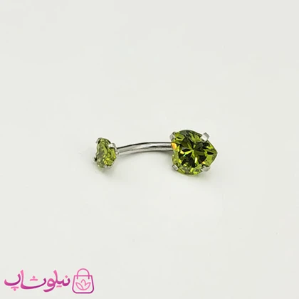 پیرسینگ ناف با نگین قلبی سبز روشن کد 698