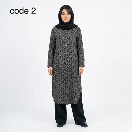 مانتو بلند ژاکارد طلا کوب مدل مینا علیدسا