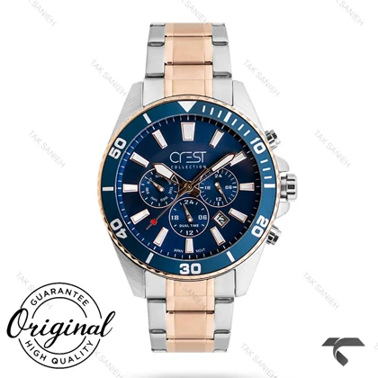 ساعت کرست مردانه 6274-4 صفحه آبی بند رزگلد Crest-10892-G