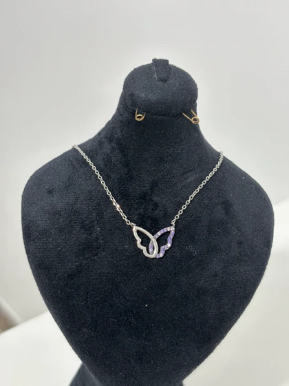 گردنبند نقره زنانه پروانه بنفش 980