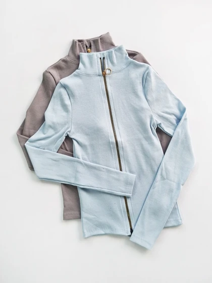 بلوز کبریتی یقه ایستاده تمام زیپ