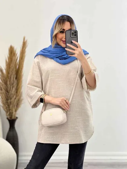 مانتو لینن نچرال یقه چاک