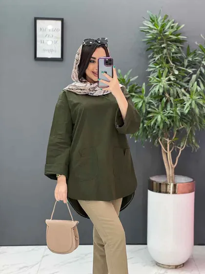 مانتو جلو بسته جیب برش‌دار