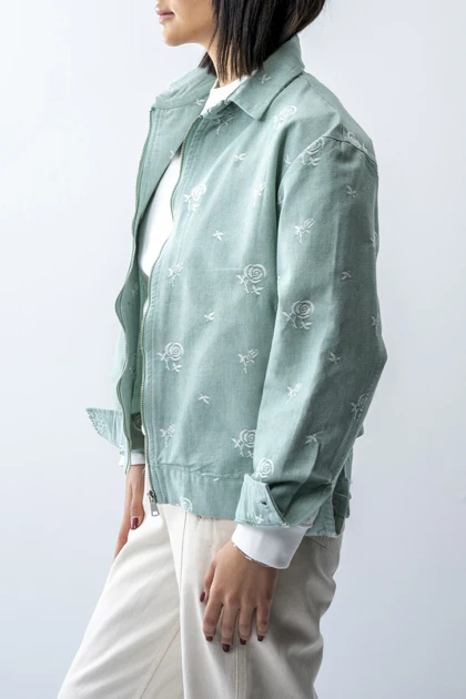 کت کتان ژاکارد زیپ‌دار زنانه