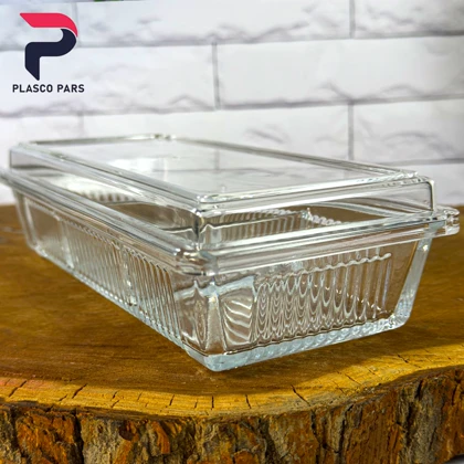 ظرف شیشه ای 3 خانه درب دار لیمون