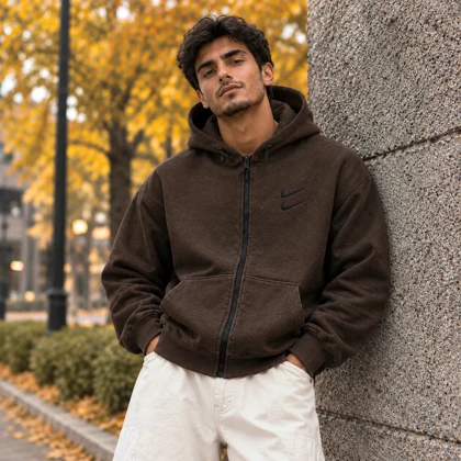 سویشرت دورس کلاهدار مردانه نایکی مدل Double Nike-قهوه ای