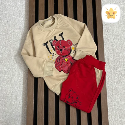 بلوز شلوار اسپرت ( دخترانه و پسرانه ) اقتصادی کد 18 خرسی مناسب 1 تا 8 سال