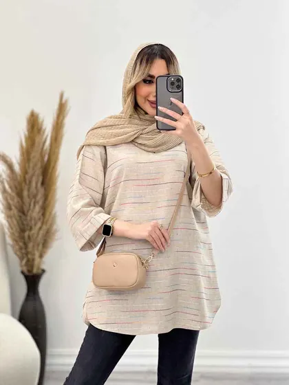 مانتو لینن نچرال یقه چاک
