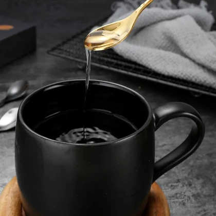 قاشق بلند 6 عددی طلایی طرح برگ