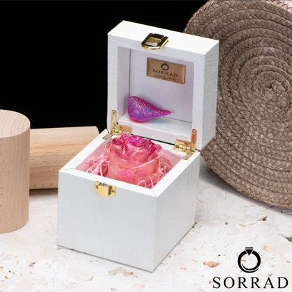 باکس چرمی گل و پرنده تک خونه / گل رز صورتی کهکشانی