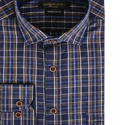 پیراهن مردانه رسمی چهارخونه سورمه‌ای C20