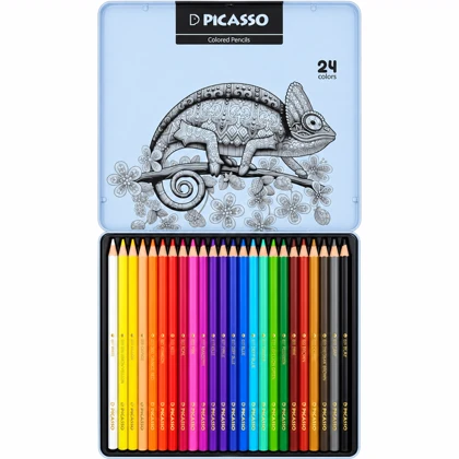 مداد رنگی 24 رنگ پیکاسو Picasso مدل GOL24-T جعبه فلزی