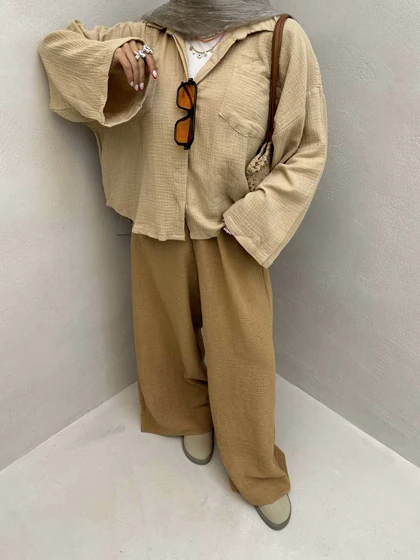 شومیز پنبه‌ای دکمه مخفی