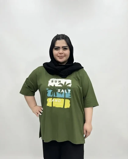 تیشرت سایز بزرگ زنانه طرح نخل