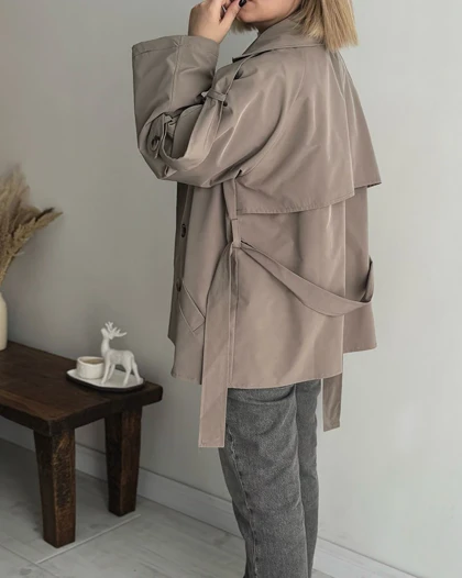 ترنچ کت Chill (خاکی) قد کوتاه