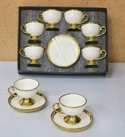 ست قهوه خوری شش نفره سفید لبه طلایی