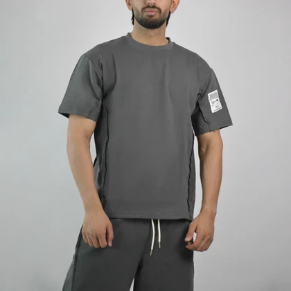 ست تیشرت و شلوارک اسپرت دنیم ور مدل HZ-202 طوسی تیره