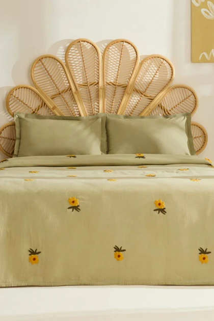 سرویس روتختی پیکه دو نفره Karaca Home مدل Sunflower پنبه‌ای - سبز