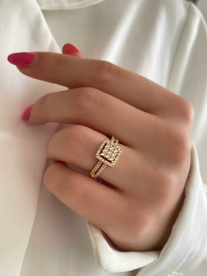 گوشواره و انگشتر مربعی ژوپینگ