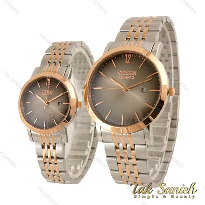 ساعت سیتیزن ست دورنگ رزگلد صفحه طوسی تک موتوره Citizen-4489-S