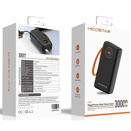 پاوربانک 30000 هایکواستار HICOSTAR مدل P231 توان 22.5 وات