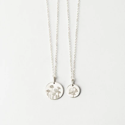 گردنبند نقره حکاکی "کالکشن گل ماه تولد" کد 051202