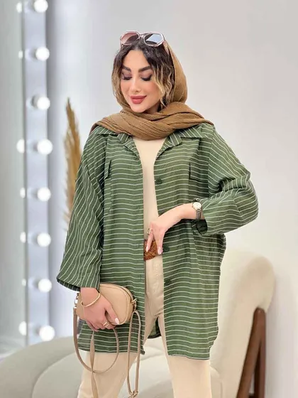 مانتو راه راه دو جیب پاکتی پایین هلال