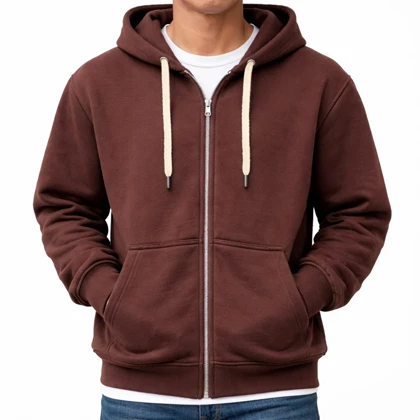 سویشرت کلاه دار گرم دار، قهوه ای پارچه دورس سه نخ کرکی استایل شیک 5003