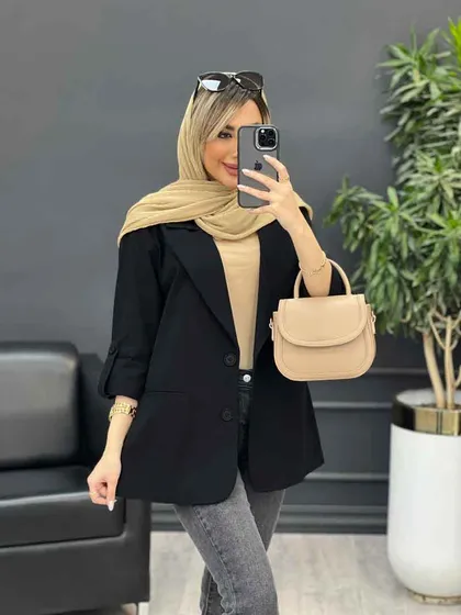 مانتو لینن دو دکمه جیب نما