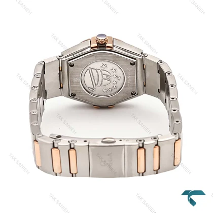 ساعت امگا زنانه جدید دو رنگ رزگلد صفحه سفید ایندکس نگین Omega-5856-L