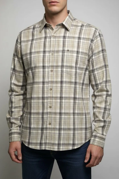 پیراهن مردانه چهارخانه آستین بلند نخ پنبه شیک 412