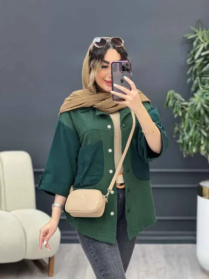 مانتو ترکیبی دو جیب برش‌دار