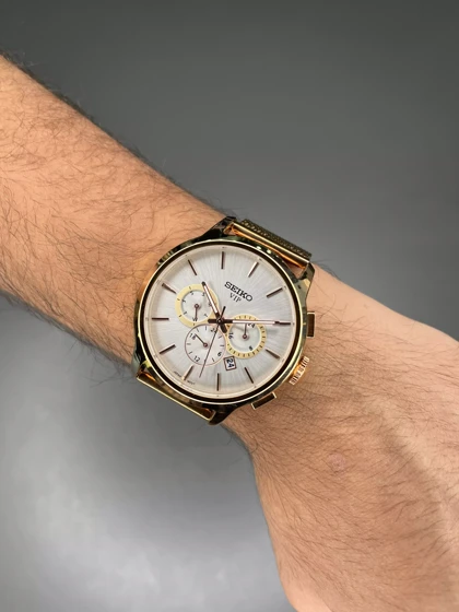 ساعت مچی سیکو فول دیت بند حصیری رزگلد صفحه سفید Seiko