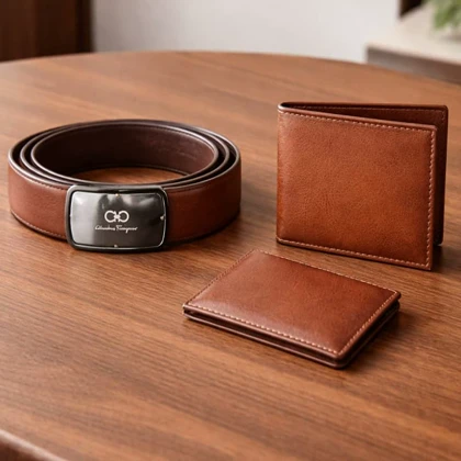 ست کیف و کمربند قهوه ای مدل M101