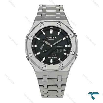 ساعت جیشاک GA-B2100 مردانه نقره ای صفحه مشکی GShock-8719-G
