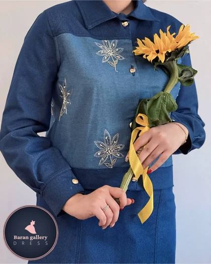 کت کراپ جین جواهر دوزی گلبرگ