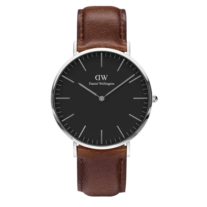 ساعت دنیل ولینگتون مردانه بند چرم قهوه ای سیلور DW-4097-40-G