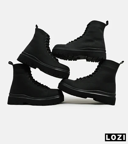 بوت مردانه چرمی مشکی BERSHKA