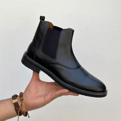 نیم بوت مردانه مشکی چرم ضد آب مدل چلسی سایز 40 تا 45