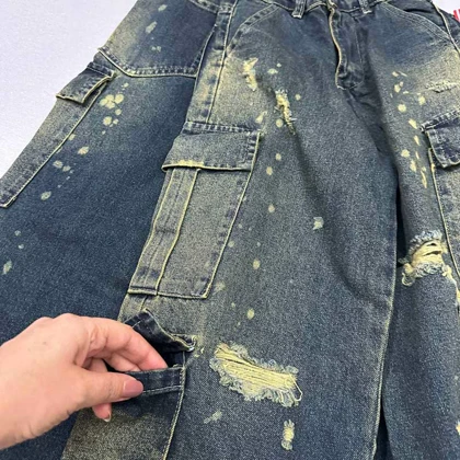 شلوار جین 8جیب بگ زاپ‌دار طرح رنگی دخترانه