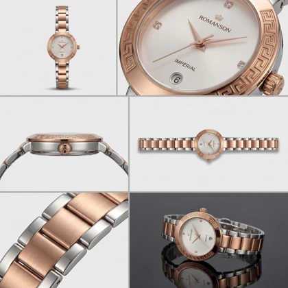 ساعت مچی زنانه رومانسون IMPERIAL مدل 1403L-07 بند استیل رزگلد صفحه سفید صدفی