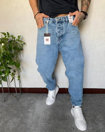 شلوار مام فیت پارچه ترک LEVI'S ابی روشن ساده