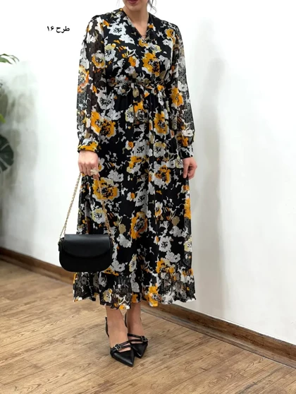 پیراهن بلند حریر آستردار آوا کد 5036