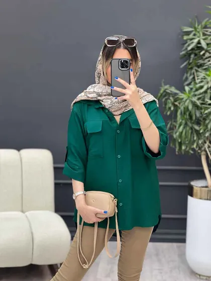 شومیز آستین پاگن سر جیب چاک