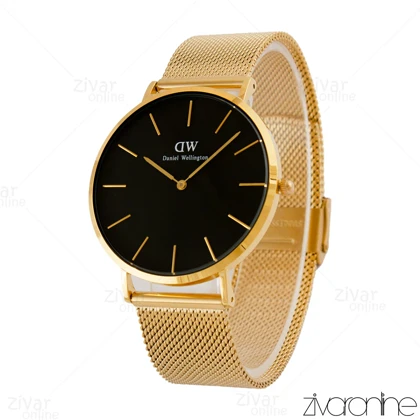 ساعت دنیل ولینگتون مردانه بند حصیری طلایی صفحه مشکی 105278