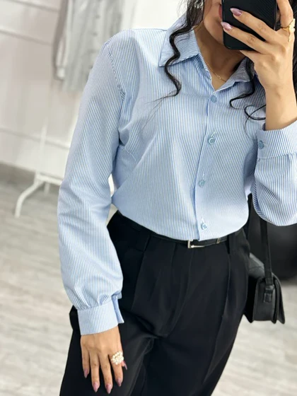 شومیزپیراهنی بیسیک راه راه ریز