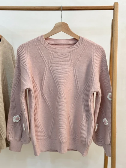 بافت آستین پفی گل سفید